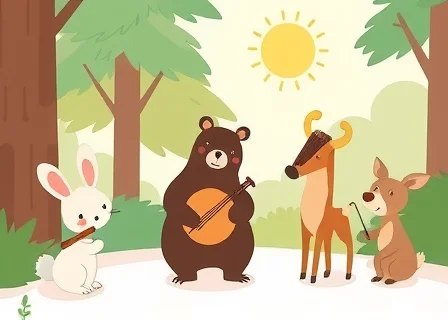 Лес, где звери играют на музыкальных инструментах